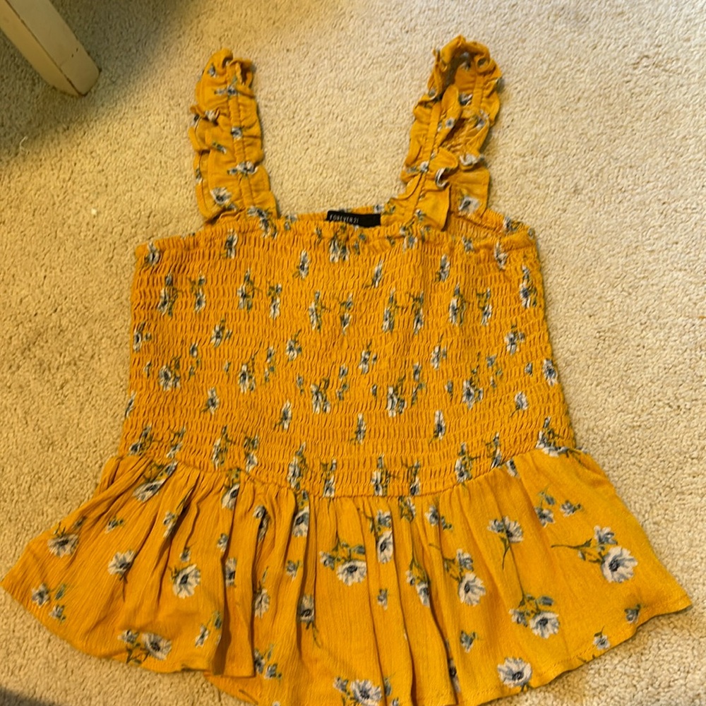 Yellow floral top with ruching detail